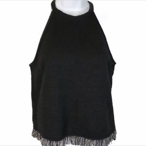 Zara Trafaluc black knit top with fringe NWT